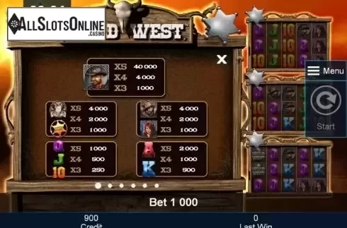 Paytable 1. Wild West (Mazooma) from Greentube