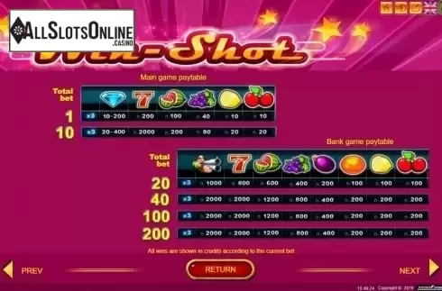 Paytable. Win Shot from Belatra Games