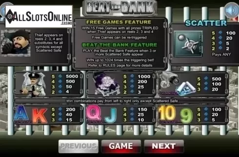 Screen2. Beat The Bank from Wager Gaming