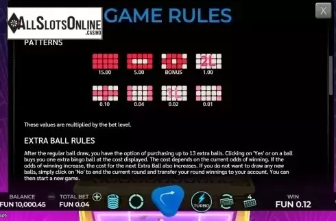 Patterns and Extra ball screen