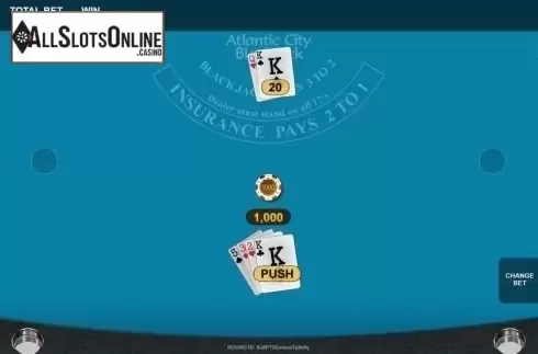 Win screen. Bitcoin Atlantic City Blackjack from OneTouch