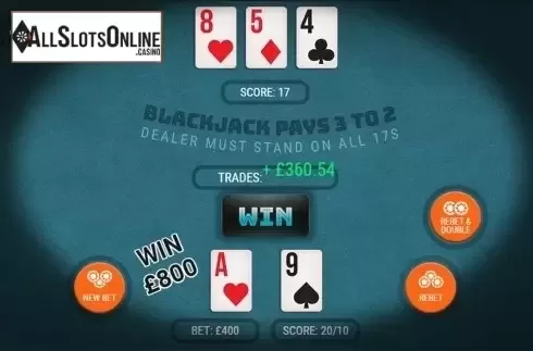 Win screen. Blackjack X-Change from Slingo Originals