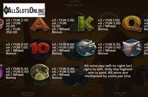 Paytable . Cretaceous Park from Concept Gaming