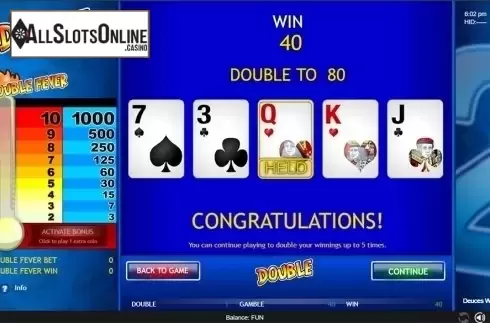 Gamble win screen. Deuces Wild (Espresso Games) from Espresso Games