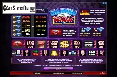 Paytable. Diamond Wild from iSoftBet