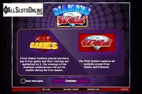 Game features. Diamond Wild from iSoftBet