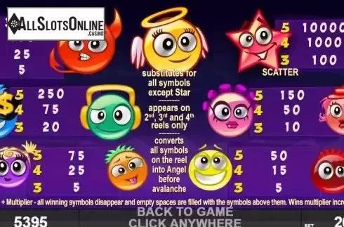 Paytable screen