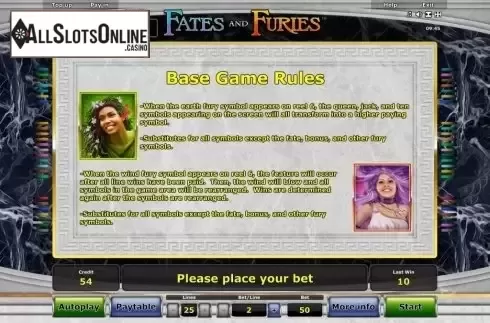 Paytable 3. Fates and Furies from Greentube