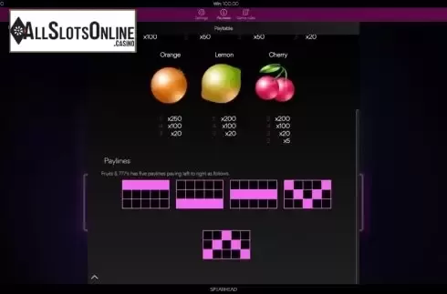 Paytable. Fruits And Sevens (Spearhead Studios) from Spearhead Studios