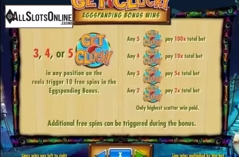 Paytable 3. Get Clucky from IGT