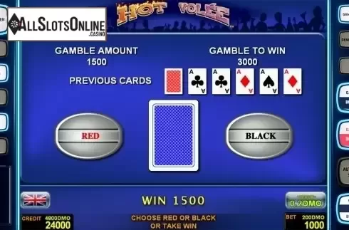 Gamble game screen. Hot Volee Deluxe from Novomatic