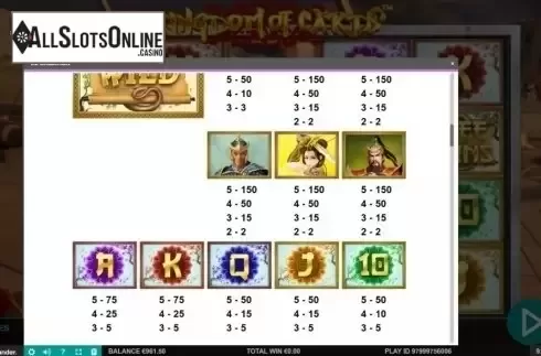 Paytable. Kingdom of Cards from Leander Games