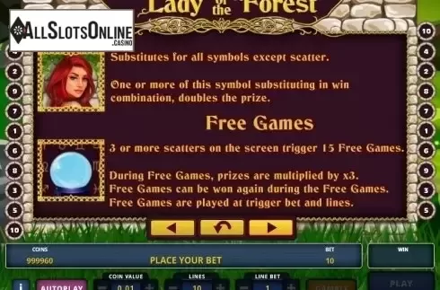 Paytable 2. Lady of the Forest from Zeus Play