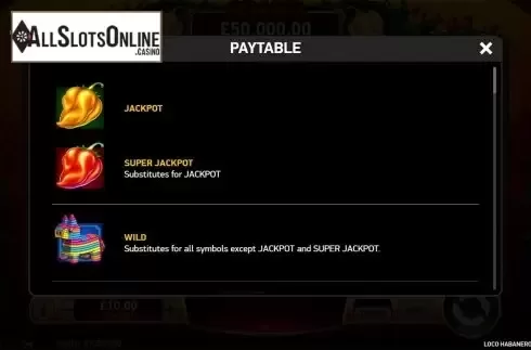 Paytable . Loco Habanero from Ruby Play