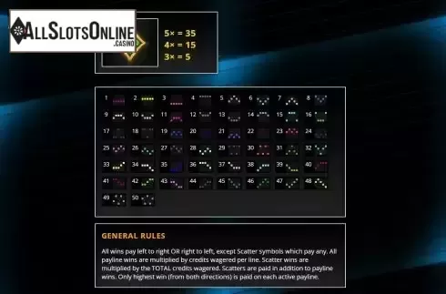 Paytable and Paylines screen