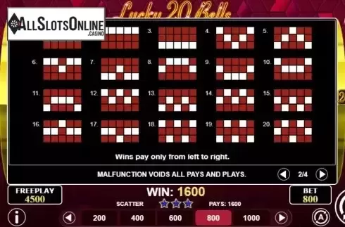 Paylines screen