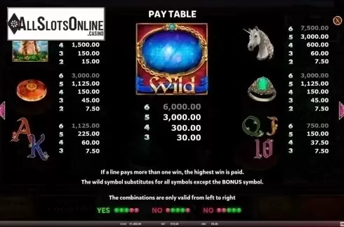 Paytable. Mystic Mirror from Red Rake