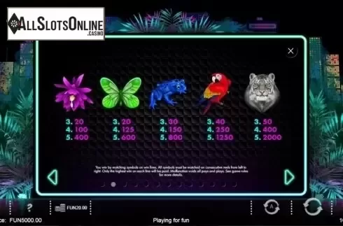Paytable 2. Neon Jungle from IronDog