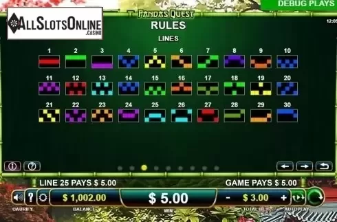 Paylines. Pandas Quest from Aurify Gaming