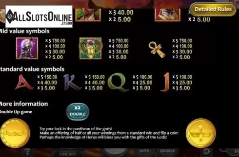 Paytable 2. Scroll of Horus from Nucleus Gaming