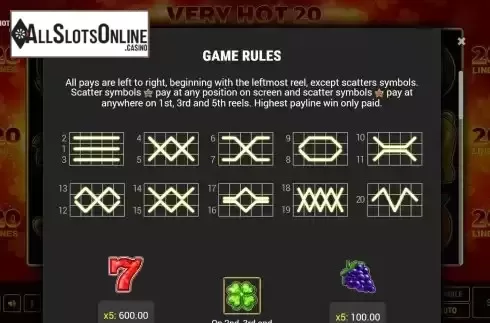 Paylines screen