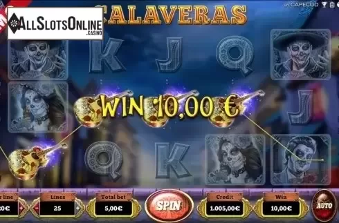 Win screen. Calaveras from Capecod Gaming