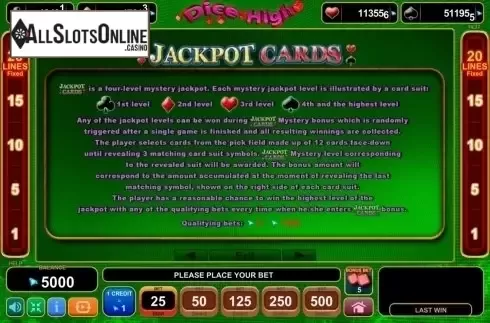 Paytable 4. Dice High from EGT