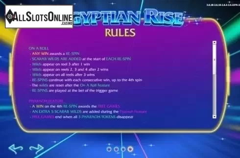 Game rules 1. Egyptian Rise from Side City