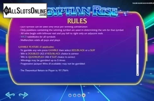 Game rules 3. Egyptian Rise from Side City