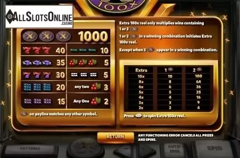 Paytable . Extra 100x from Red Rake
