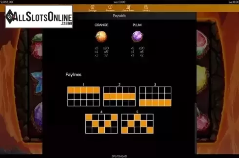 Paylines screen