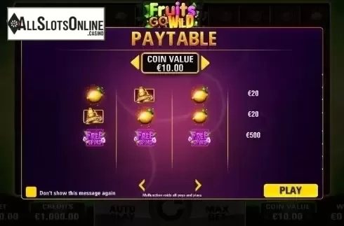 Paytable 3. Fruits Go Wild from Electric Elephant