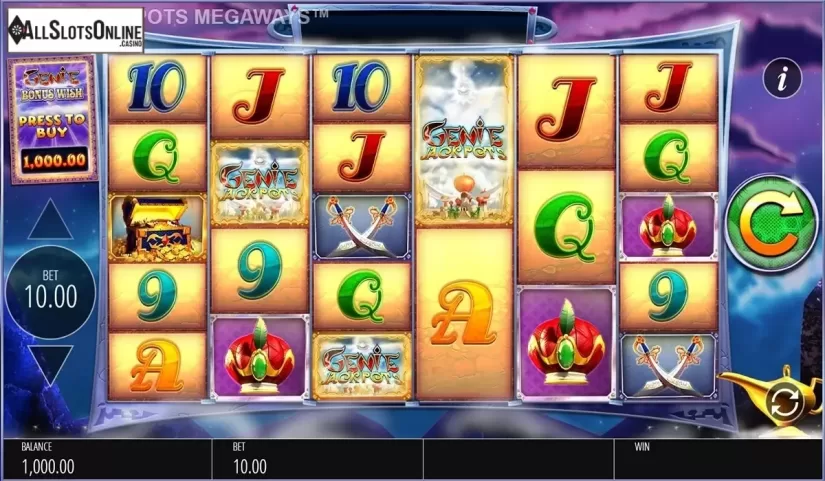 Reels screen. Genie Jackpots Megaways from Blueprint
