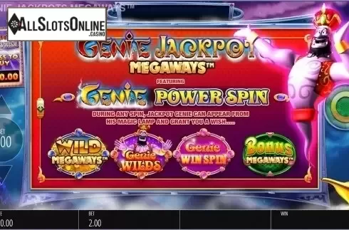 Intro screen. Genie Jackpots Megaways from Blueprint