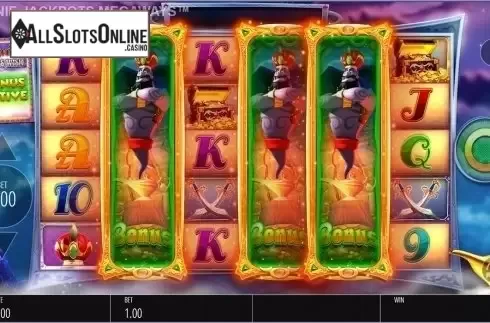 Free spins win screen. Genie Jackpots Megaways from Blueprint