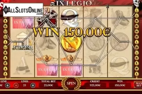 Multiplier win screen. IX Legio from Capecod Gaming