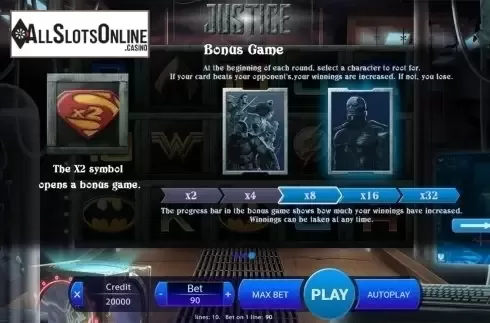 Paytable 3. Justice from X Play
