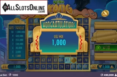 Win Screen. Keno Kong from FunFair