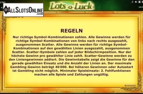 Rules. Lots-o-Luck from Novomatic