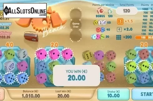 Win Screen. Parasol Beach from Air Dice