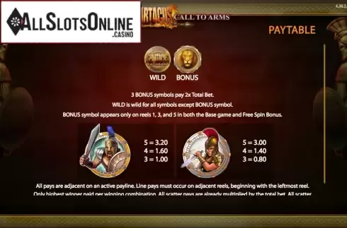 Paytable 1. Spartacus Call to Arms from WMS