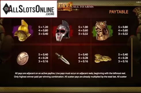 Paytable 2. Spartacus Call to Arms from WMS