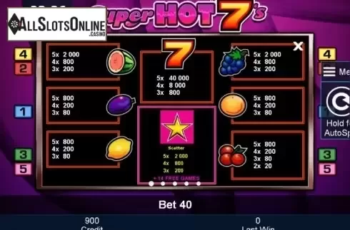 Paytable 1. Super Hot 7's (Green Tube) from Greentube