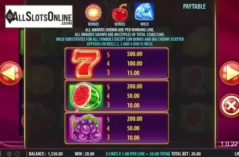 Paytable 1. Very Fruity from SG