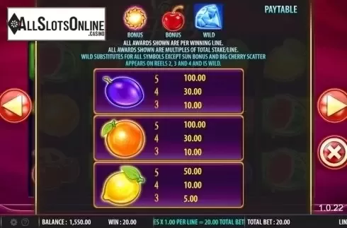 Paytable 2. Very Fruity from SG