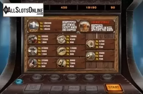 Paytable. Wild West (X Room) from X Room