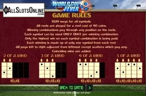 Paytable 1. World Cup Fever from SimplePlay