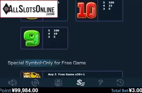 Paytable 3. Wu Lu Cai Shen from Virtual Tech