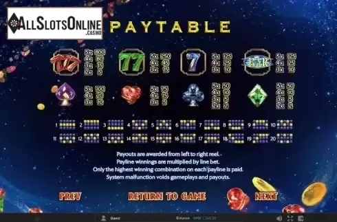 Paytable 1. 777 Golden Wheel from GamePlay