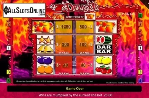 Paytable. 7s Deluxe from Reel Time Gaming